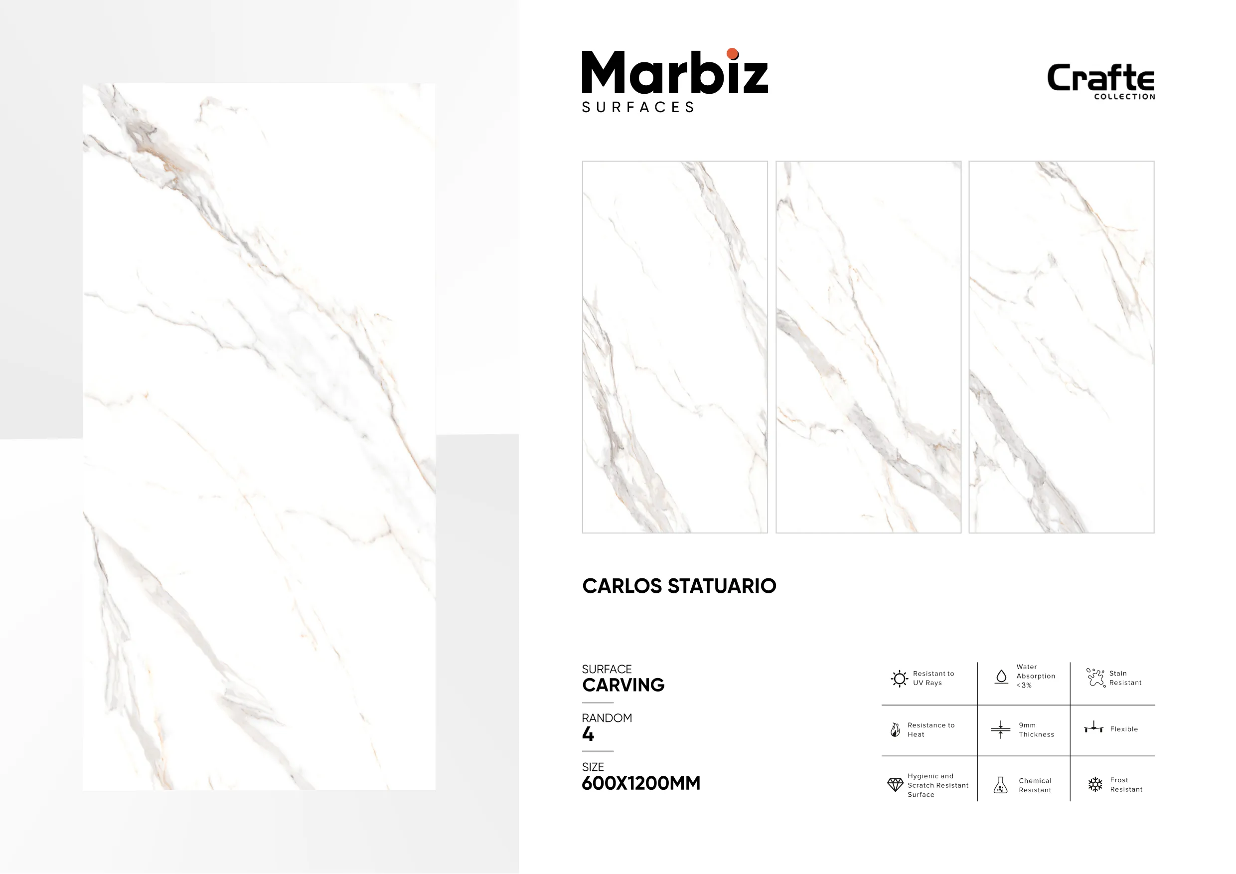 Crafte 600x1200mm White Carving 31