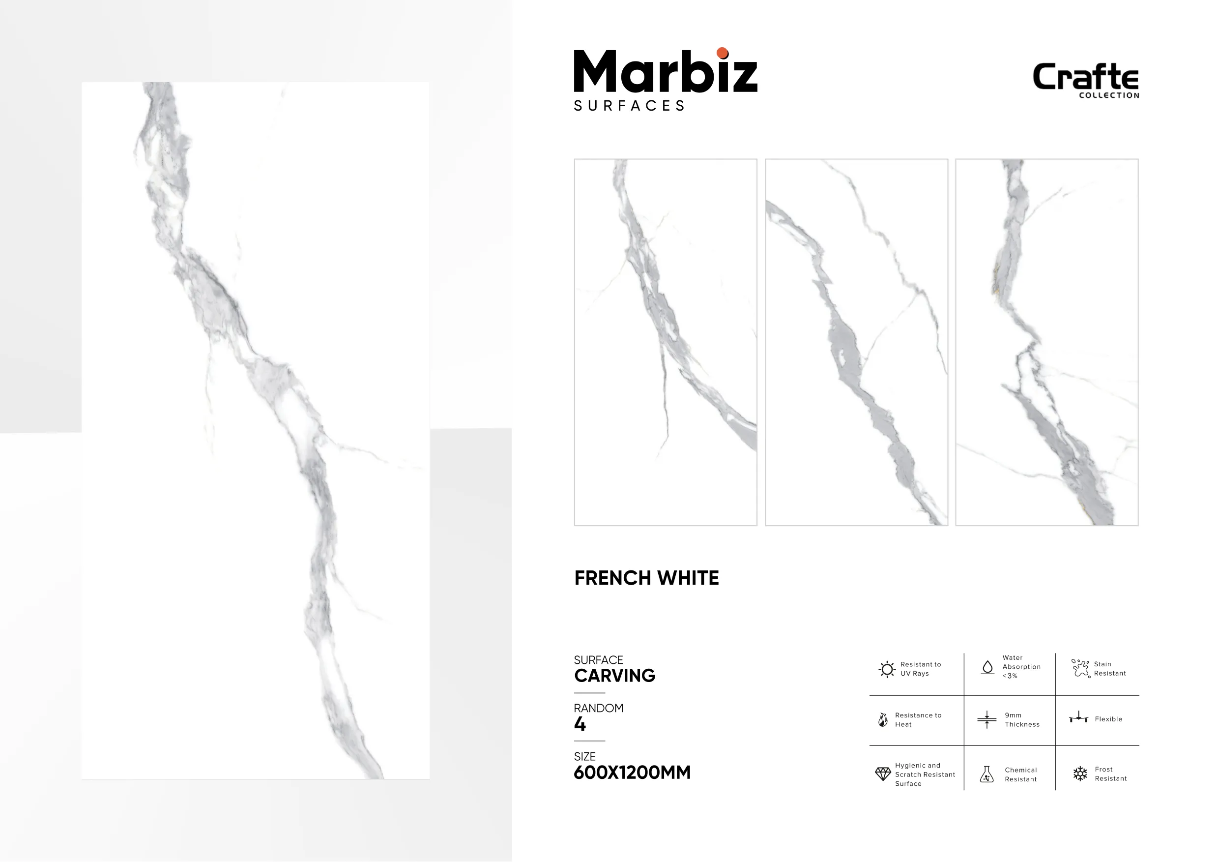 Crafte 600x1200mm White Carving 51