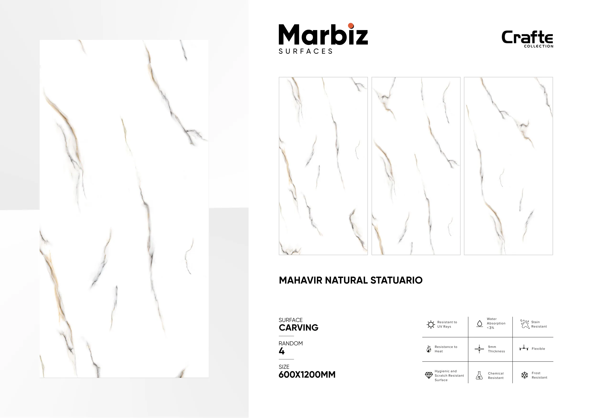 Crafte 600x1200mm White Carving 77